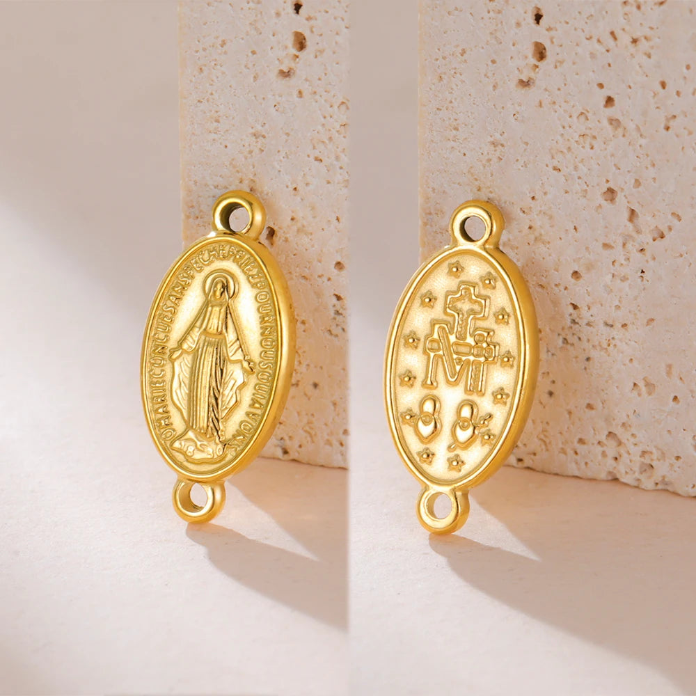 1pc Witch Knot Virgin Mary Stainless Steel Pendant Double Protection Amulet Necklace Bracelet Jewelry Making Accessories  (GoldenCity)