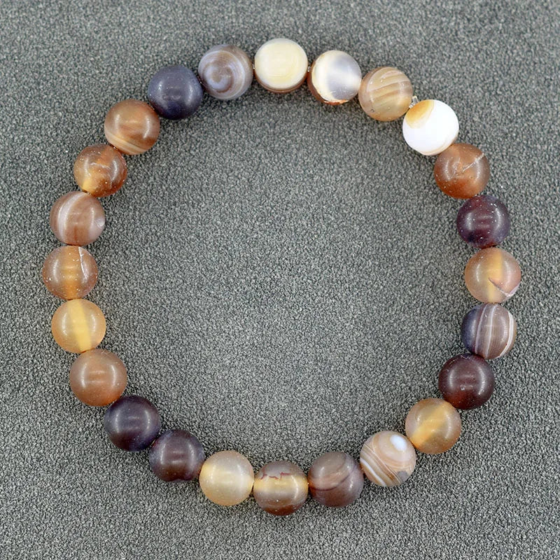 Genuine Natural Stone Bracelet Men Women Frosted Black Network Beads Jewelry Relieve Anxiety Wristband Couple Matching Gift  (GoldenCity)