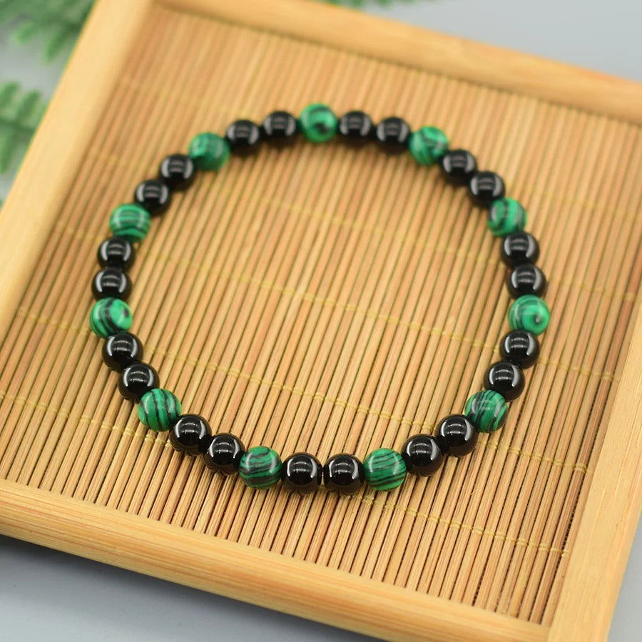 6mm Natural Green Malachite Stone Bracelet Women Black Tourmaline Beads Bracelet Meditation Jewelry 1 Dollar Items Free Shipping  (GoldenCity)