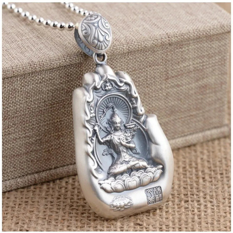 Retro Eight Patronus Buddha Pendant Necklace For Men Jewelry Ethnic Trendy Silver 925 Chain Necklace Male Party Accessories Gift  (GoldenCity)