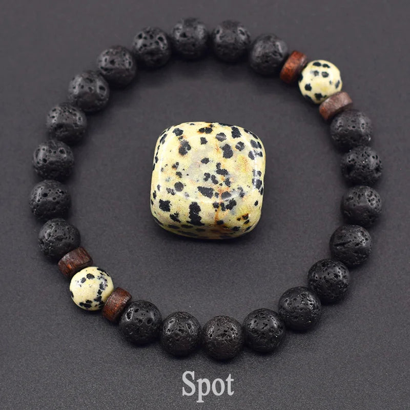 Natural Yellow Tiger Eye Bead Bracelet Men Women Black Volcanic Lava Wristband Tibetan Buddha Elastic Rope Couple Stone Bracelet  (GoldenCity)