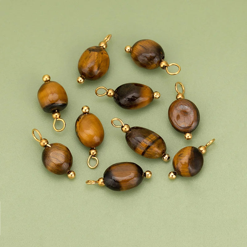 10pcs High Quality Handmade Golden Plated Natural Stones Charms Pendants Diy Jewelry Accessories  (GoldenCity)