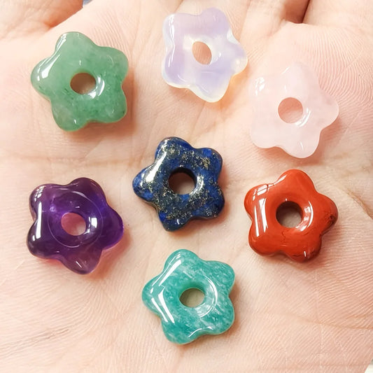 1pc Natural Stone Large Hole Beads Flower Shaped Jewelry Making DIY Necklace Bracelet Earings Accessories  (GoldenCity)