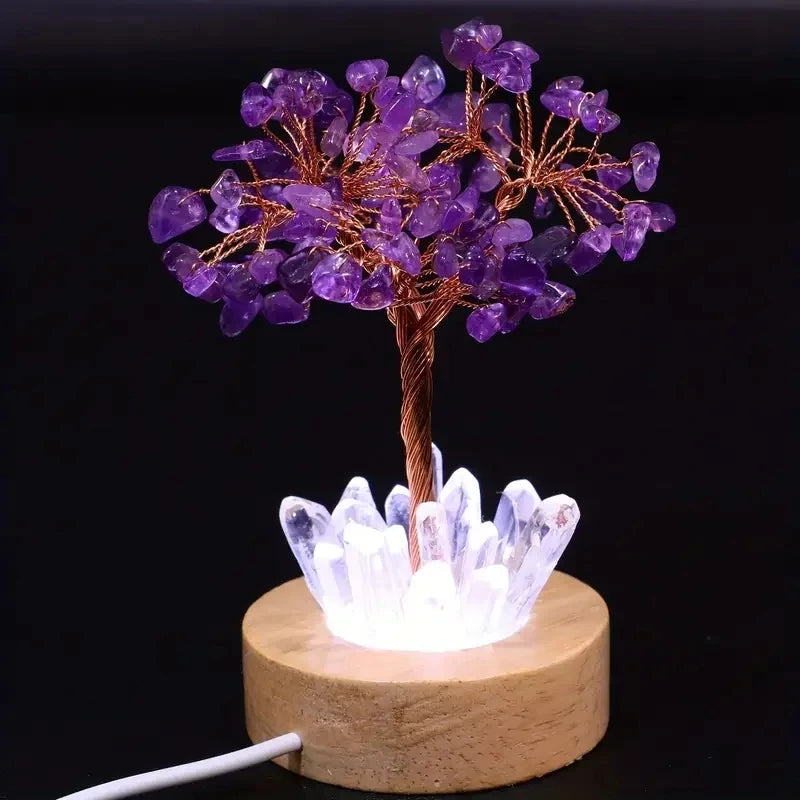 1pcs Crystal Money Tree Reiki Chakra Feng Shui Trees Decor Sparkling Crystal Tree Of Wealth With LED Base Crystal Birthday Gift  (GoldenCity)
