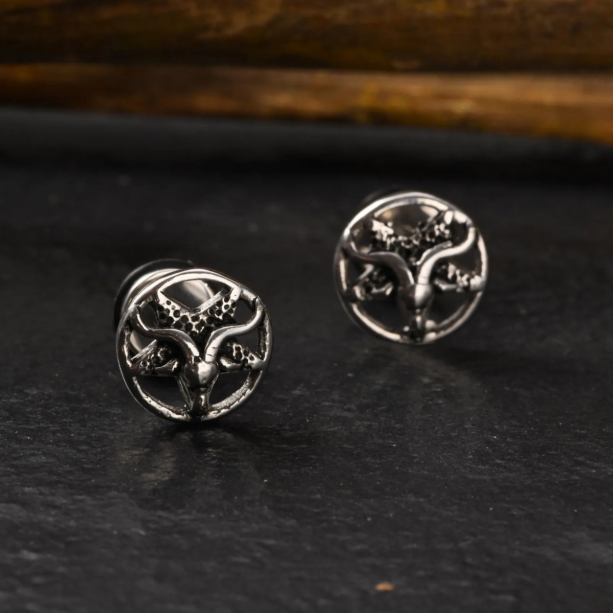 Gothic Devil Satanic Goat Satan Stud Earrings for Men Boys, Vintage Stainless Steel Star Demon Baphomet Earrings Jewelry  (GoldenCity)