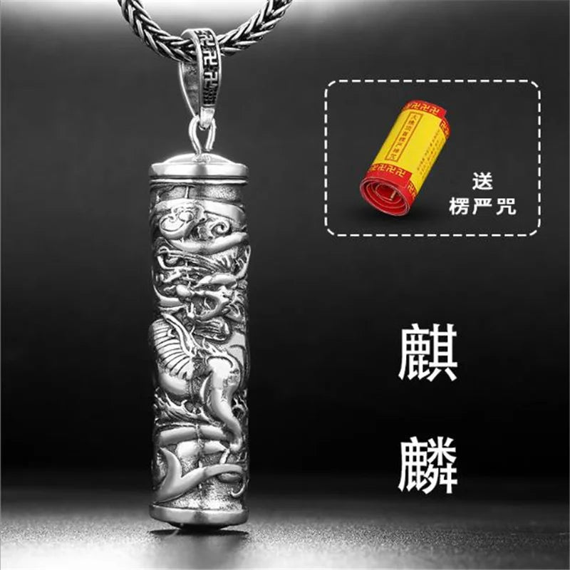Tibetan Retro Buddha Shurangama Mantra Pendant Necklace For Men Jewelry Fashion Silver 925 Neck Chain Male Necklace Boy Birthday Gift  (GoldenCity)