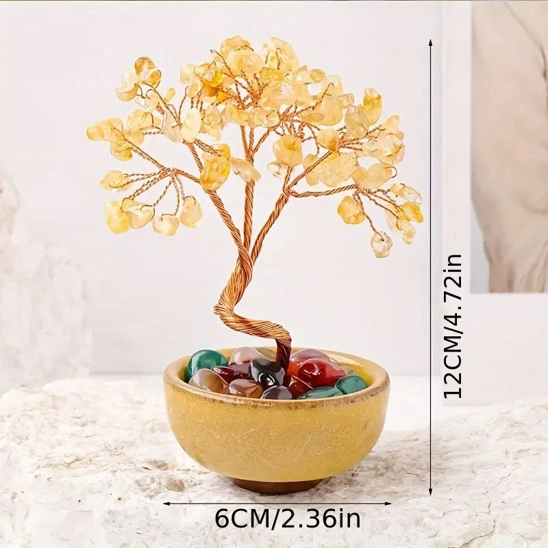 1PC Natural Crystal Tree Energy Stone Citrine Amethyst Money Tree Copper Wire Wrapped Colorful Teabowl Yoga Feng Shui Trees  (GoldenCity)