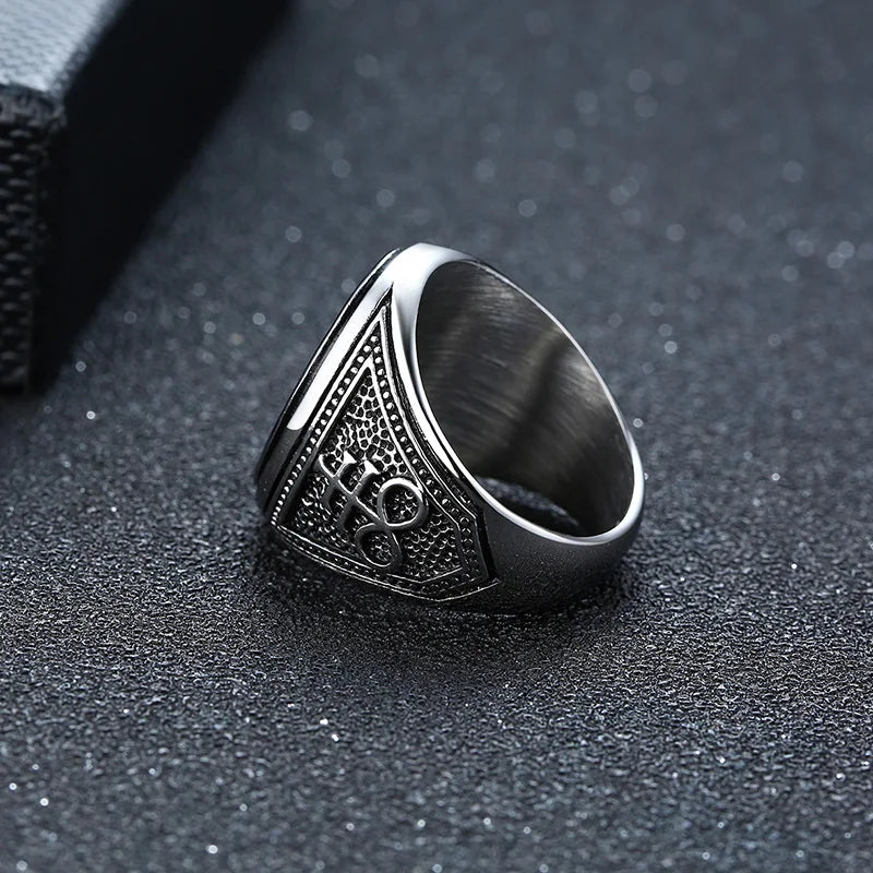 Sigil of Lucifer Devil Seal of Satan Stamp Ring for Men Casting Stainless Steel Punk Signet Ring Band  (GoldenCity)