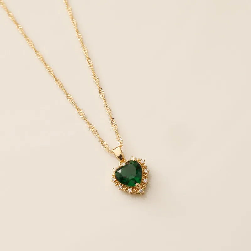 Heart Copper Necklace Fashion Jewelry White Sapphire Artificial Zircon Chain Necklaces for Women Jewelry Necklace Vintage Women  (GoldenCity)