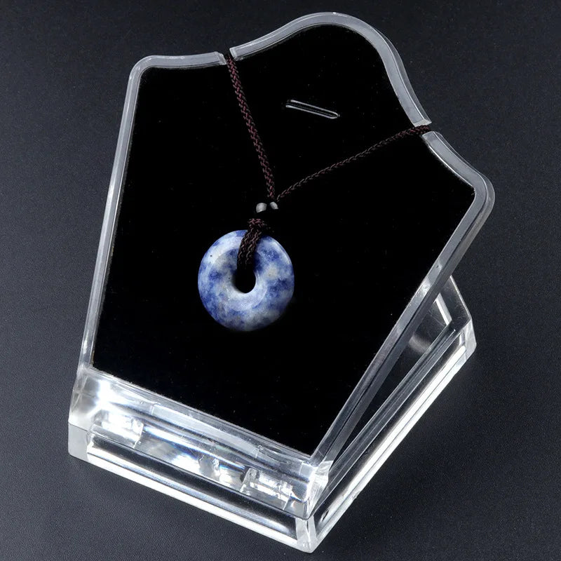20mm Circle Donut Healing Crystals Necklace Natural Chakra Gemstone Stone Amulet Lucky Coin Donuts Charm Protection Quartz Agate  (GoldenCity)
