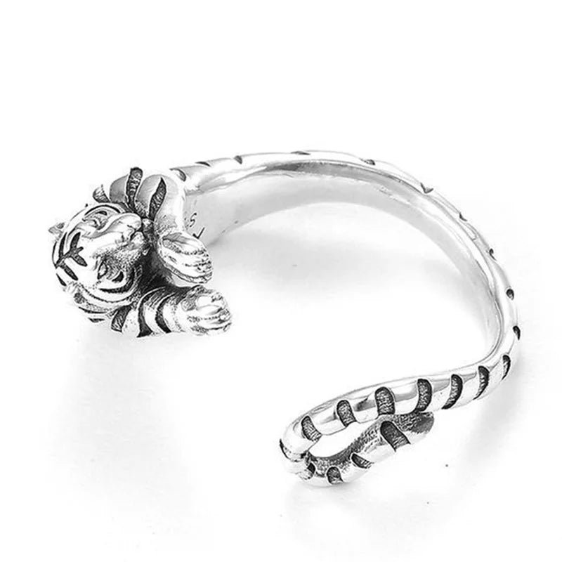 Trendy Zodiac Animal Tiger Ring For Men Jewelry Domineering Tiger Design Male Index Finger Ring Adustable Accessories  (GoldenCity)