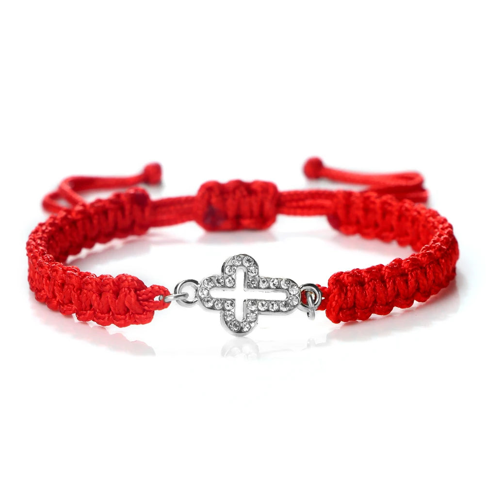 High Quality Crystal Hollow Cross Braided Bracelet Prayer Healing Bangle&Pulsera Chain Women Yoga Jewelry Gift  (GoldenCity)