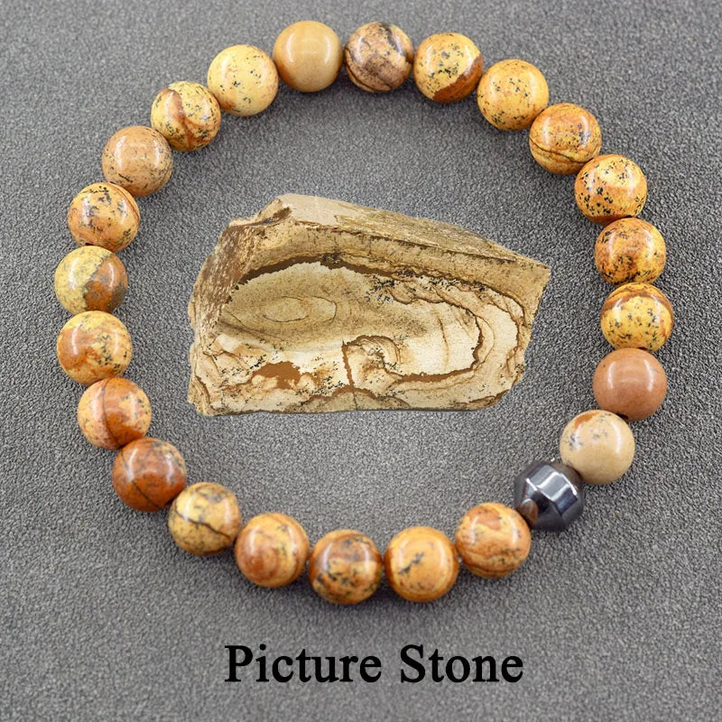 Genuine Natural Stone Bracelet Man Women Labradorite Red Tiger Eye Stone Bead Jewelry Hematite Cylinder Wristband Gift Wholesale  (GoldenCity)