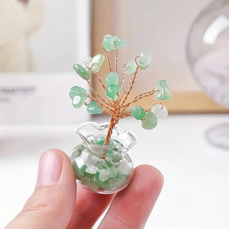Natural Gemstone Mini Crystal Tree Bonsai Natural Stone Tabletop Decor,Home Office Luck Tree Home Ornaments  (GoldenCity)