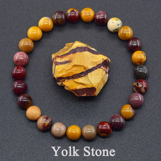 Natural Stone Mookaite Egg Yolk Round Bead Man Bracelet for Women Real Yolk Stone Bracelet Couple Jewelry Gift Pulsera Wholesale  (GoldenCity)