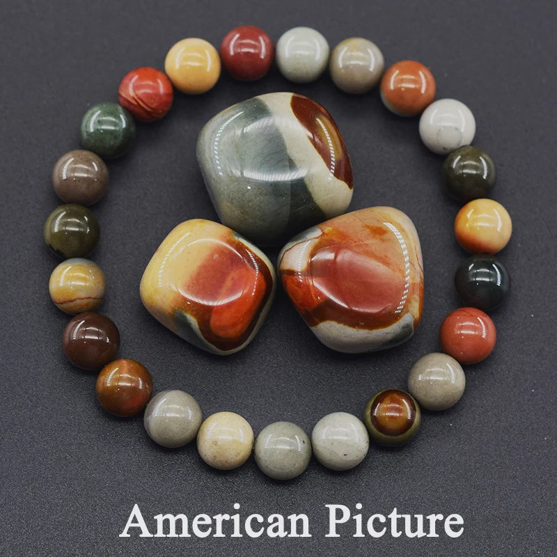 Real Natural Tree Patterned Agate Stone Beaded Bracelet Men Women Natural Lapis Lazuli Moss Agate Jade Energy Healing Jewelry  (GoldenCity)