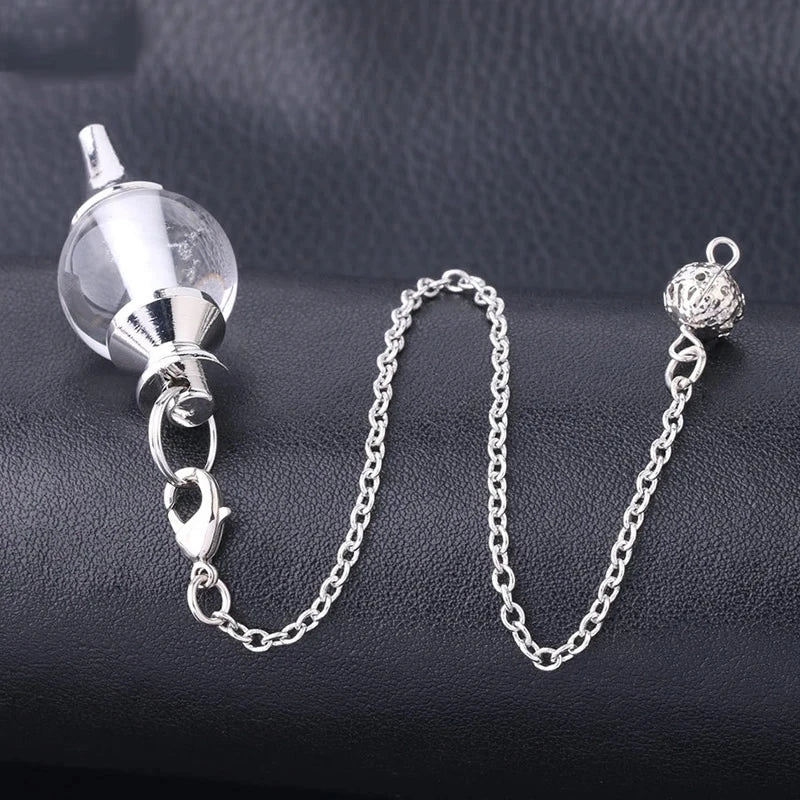 Reiki Healing Chakra Pendulum Pendants Lucky Crystal Quartz Stone Pendulum Pendant With Silvery Ball Chain Hypnosis For Necklace  (GoldenCity)