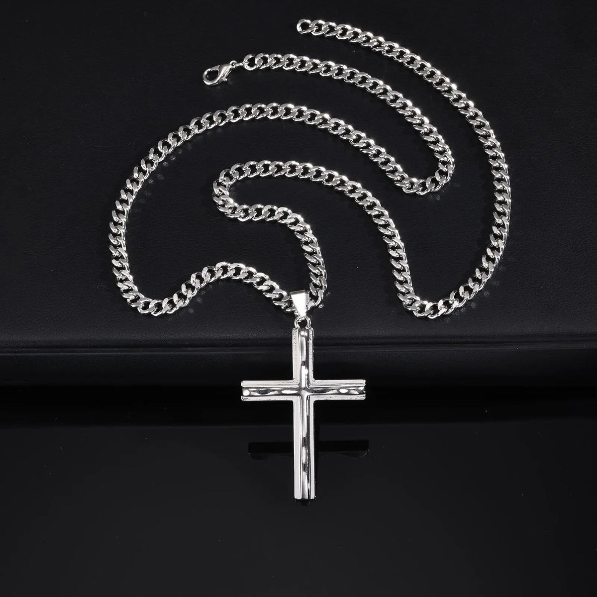 Mens Big Cross Pendant Necklaces, Religous Faith Jewelry, Two Layers Cross Pendant with Cuban Chain, Punk Hiphop Collar  (GoldenCity)