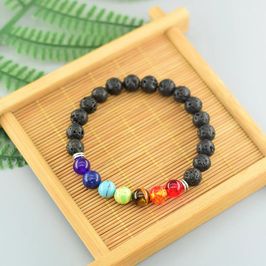 Classic 7 Chakra Beads Bracelet Women Men Natural Stone Yoga Meditation Reiki Healing Balance Lotus Flower Bracelet Bangle Gift  (GoldenCity)
