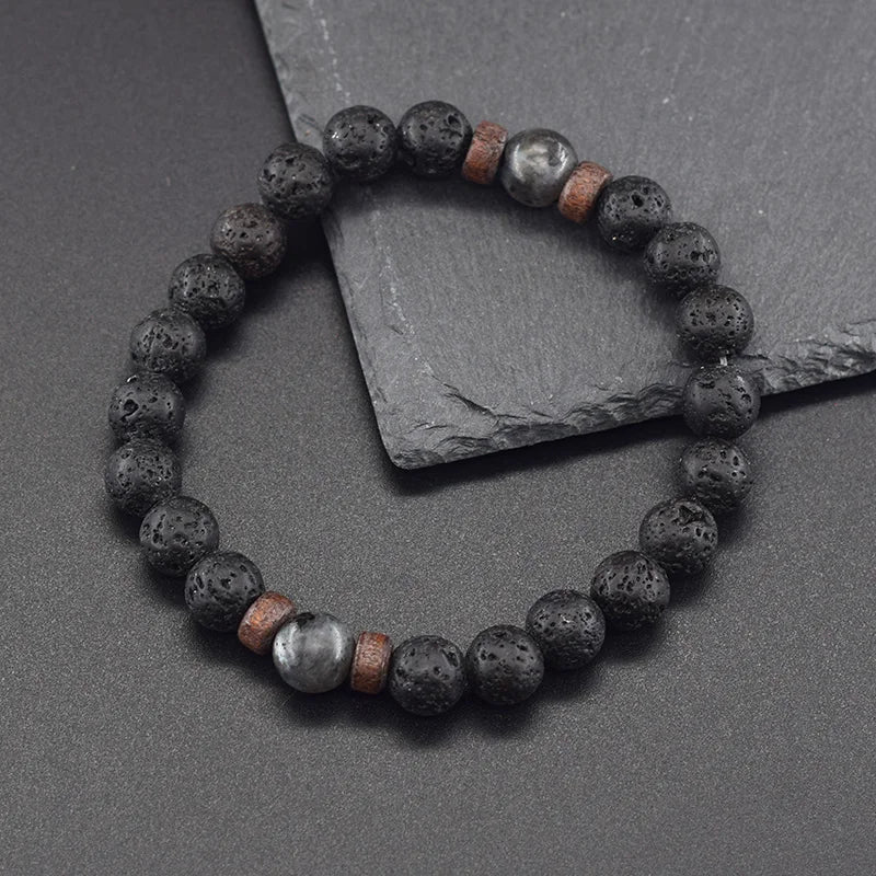 Lava Stone Men Bracelet Natural Labradorite Moonstone Bead Tibetan Buddha Bracelet Chakra Oil Diffuser Bracelet Men Jewelry  (GoldenCity)