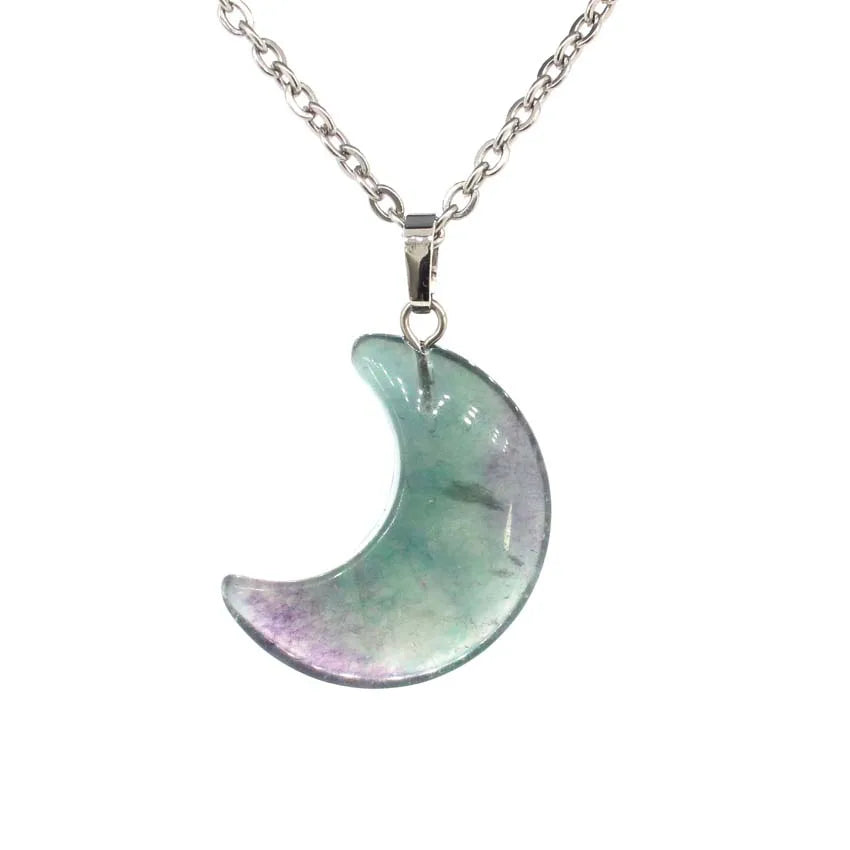 Natural Crystal Stone Crescent Moon Pendant Healing Crystals Quartz Reiki Labradorite Earrings Pendant Necklace For Women Girls  (GoldenCity)