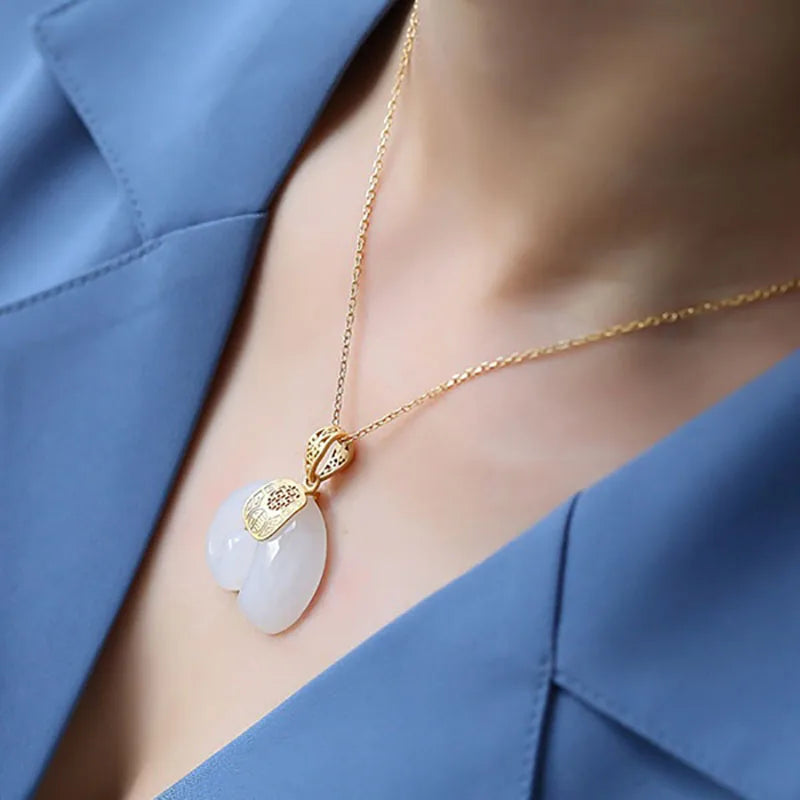 Boutique Natural Stone Hetian Jade Elephant Pendant Necklace Choker Jewelry for Women Birthday Anniversary  (GoldenCity)