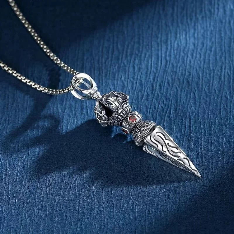 Retro Subduing Demon Pestle Pendant Necklace Male Jewelry Tide Amulet 925 Silver Chain Necklace For Men Personality Accessories  (GoldenCity)
