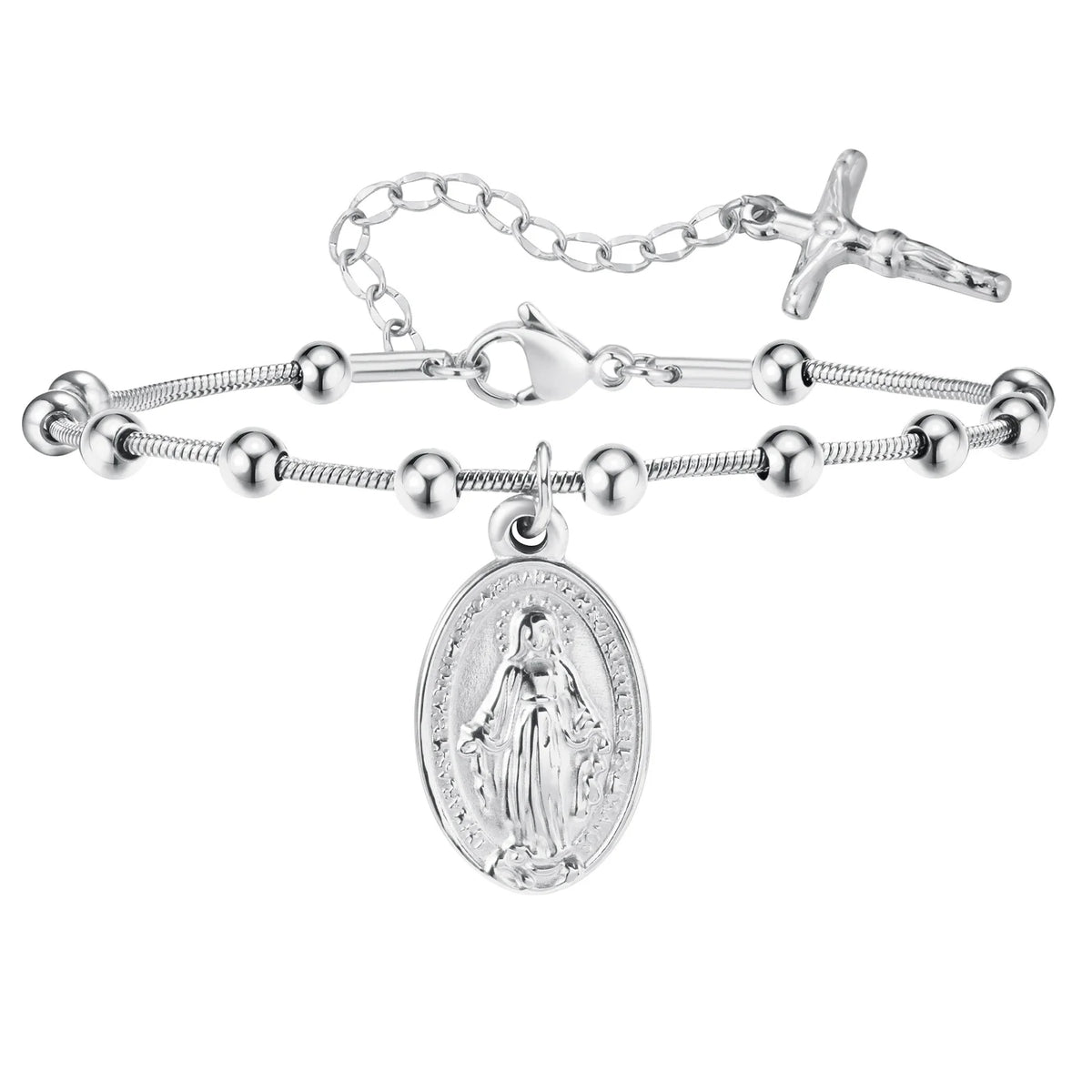 Rosary Bracelet for Women Girls, Gold Plated Stainless Steel Religious Cross and Virgin Mary Prayer Bracelets Gifts  (GoldenCity)