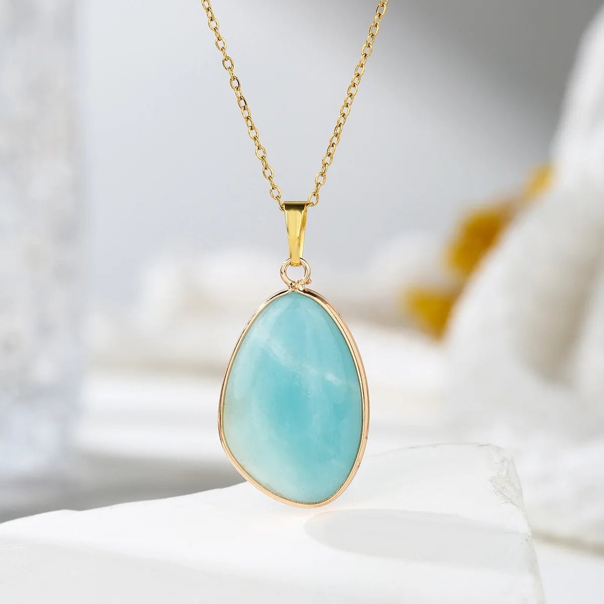 1pc Natural Stone Irregular Pendant Necklace Pink Crystal Amethyst Tiger Eye Necklace Pendant for Women Couple Jewelry Gift  (GoldenCity)