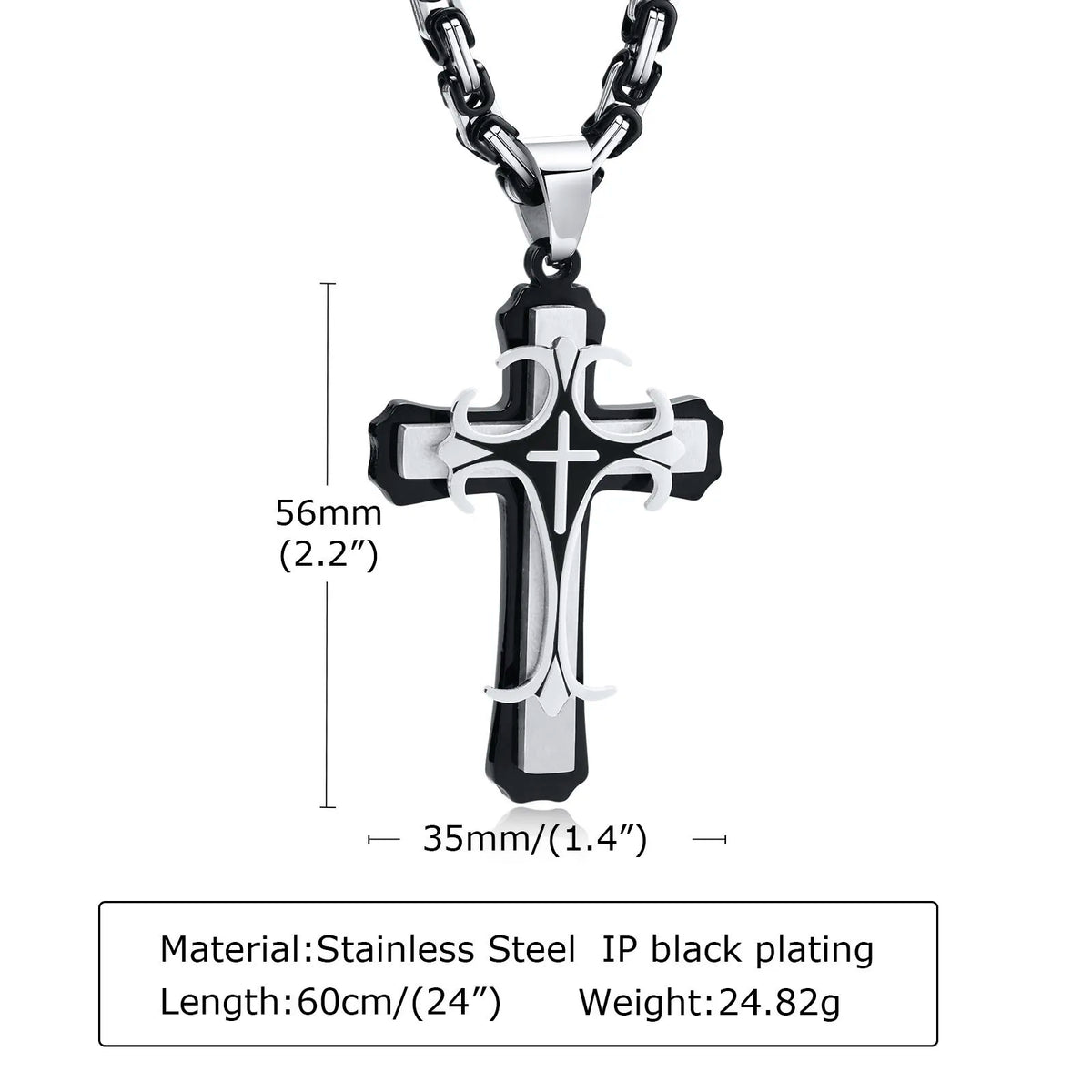 Men Cross Necklace with 4MM Byzantine Chain,Punk Rock Stainless Steel Catholic Crucifix Pendant Religious Jewelry  (GoldenCity)