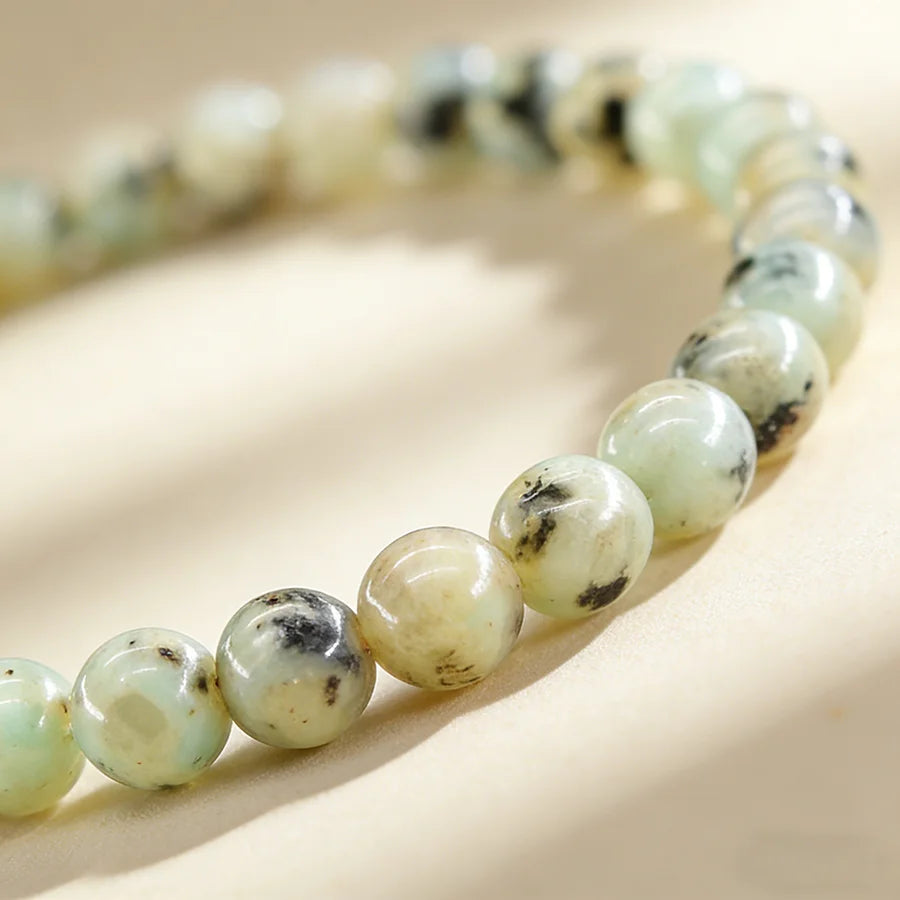 Natural Kiwi Stone Tianshan Blue Bead Bracelet Women Men Simple Elastic Rope Bracelets Yoga Healing Energy Jewelry Minimalist  (GoldenCity)