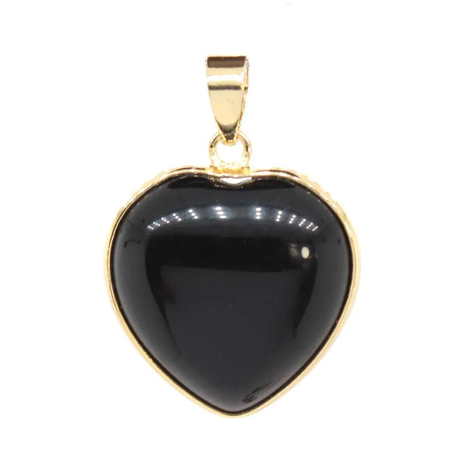 Charms Natural Healing Crystal Heart Stone Pendants For Women Necklace DIY Amethyst Rose Quartz Gemstone Choice Men Jewelry  (GoldenCity)
