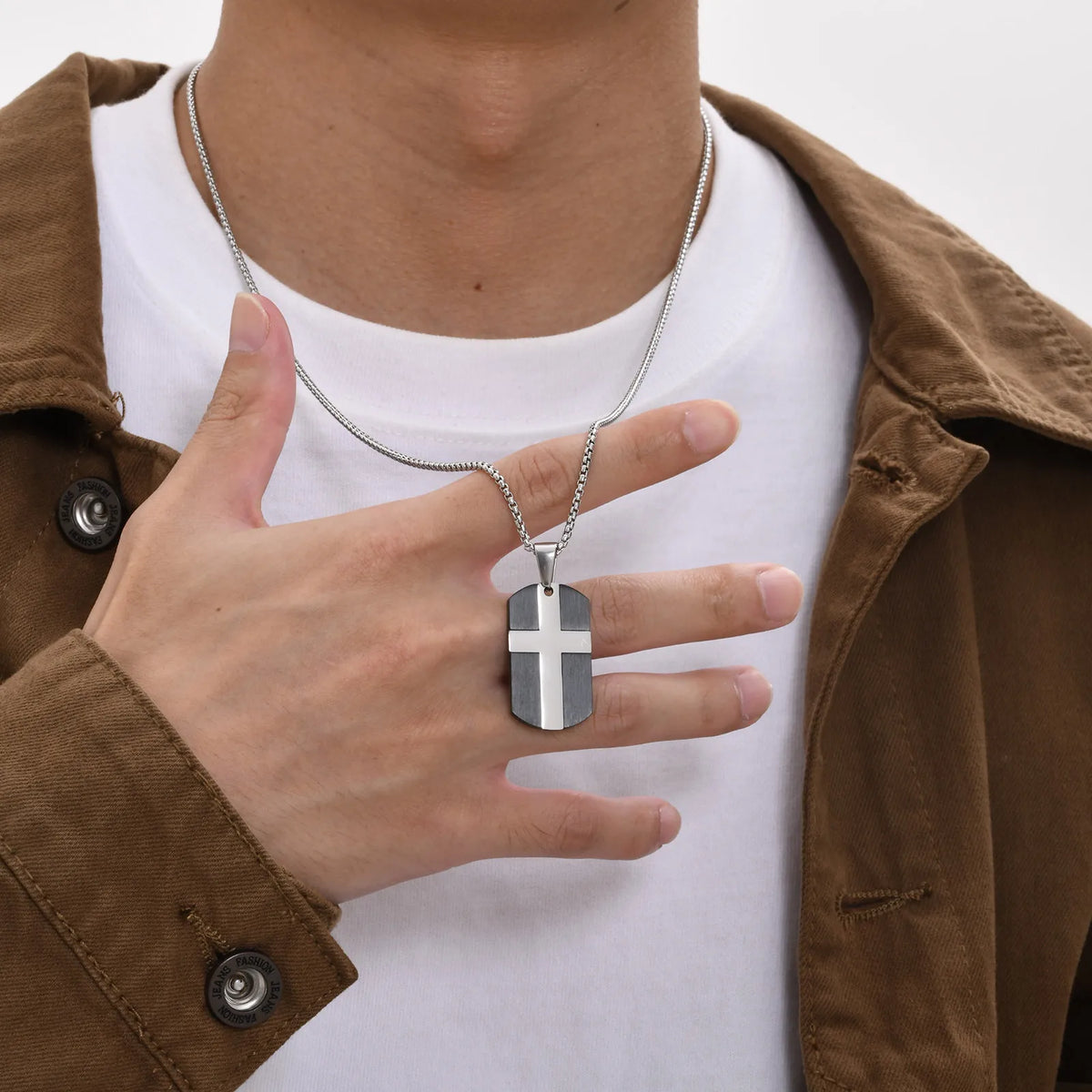 Stainless Steel Cross Dog Tag Necklaces for Men, Black Dogtag Pendant Necklace, Punk Rock Religious Faith Jewelry Collar  (GoldenCity)