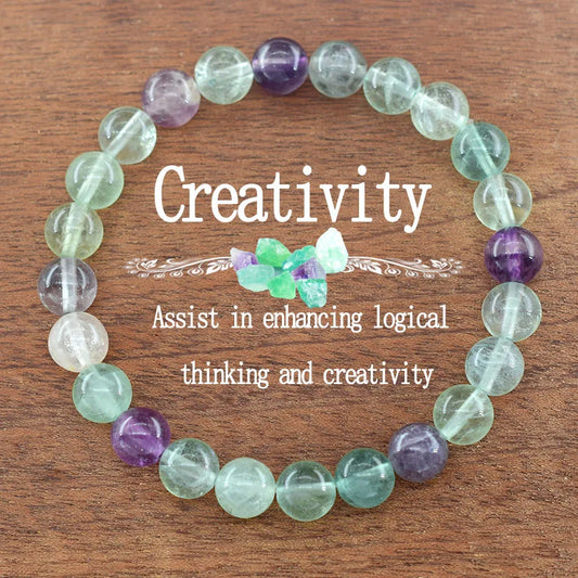 Fluorite Bracelet with Natural Stones Beads Charm Jewelry for Women Amethyst Crystal Bead Enhance Logical Thinking & Creativity  (GoldenCity)