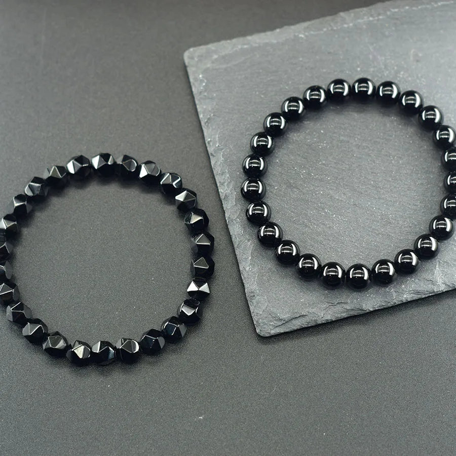 Irregular Black Obsidian Onyx Bracelet for Men Natural Shiny Black Obsidian Handmade Bangle Yoga Meditation Jewelry Wholesale  (GoldenCity)