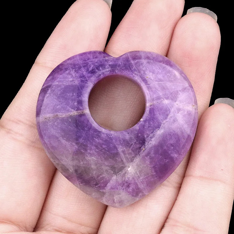 1pc 40mm Natural Stone Heart Pendant Amethyst Tiger Eye Pink Crystal Natural Stone for Women Jewelry Gift  (GoldenCity)