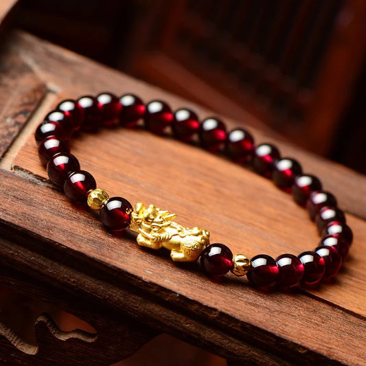 Feng Shui Obsidian Stone Beads Bracelet Men Women Wristband Gold Color Wealth and Good Luck Six Character Proverbs Bracelet  (GoldenCity)