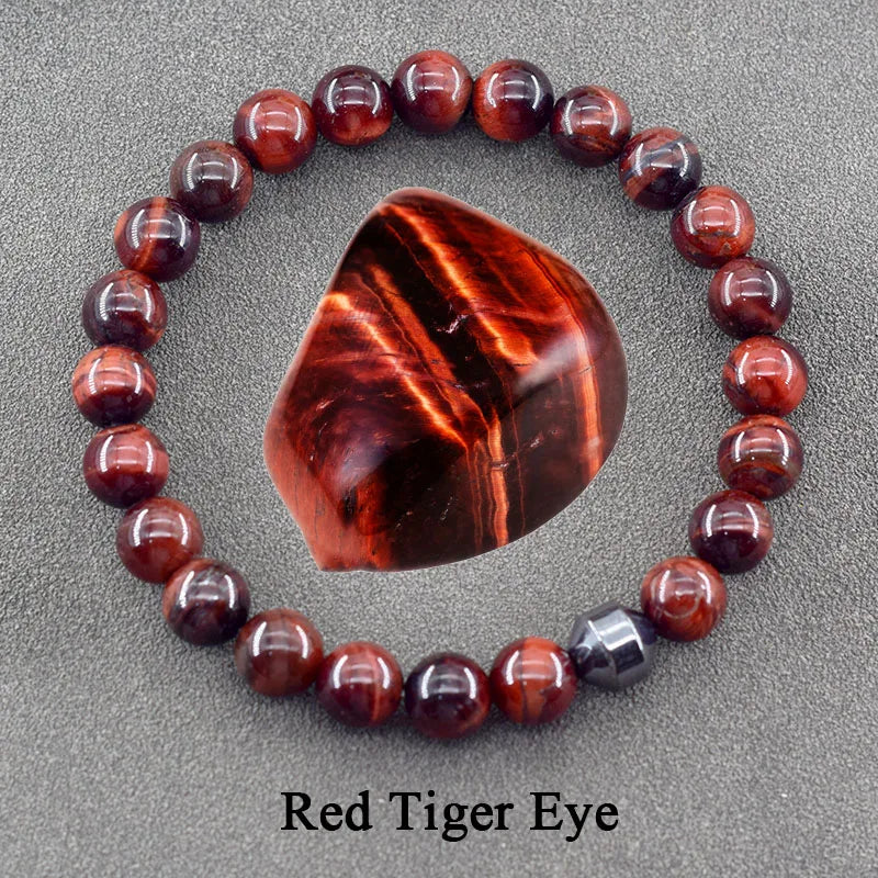 Genuine Natural Stone Bracelet Man Women Labradorite Red Tiger Eye Stone Bead Jewelry Hematite Cylinder Wristband Gift Wholesale  (GoldenCity)