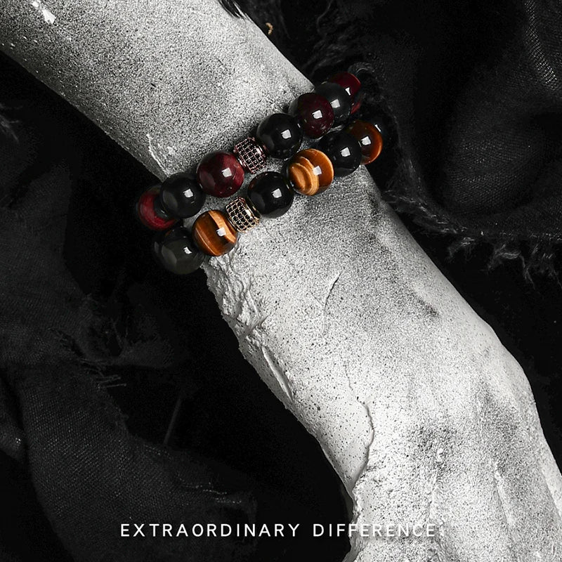 Hell Fire Series 5A Natural Red Yellow Tiger Eye Stone Bead Bracelet Male Female Obisidain Yoga Meditation Reiki Healing Jewelry  (GoldenCity)