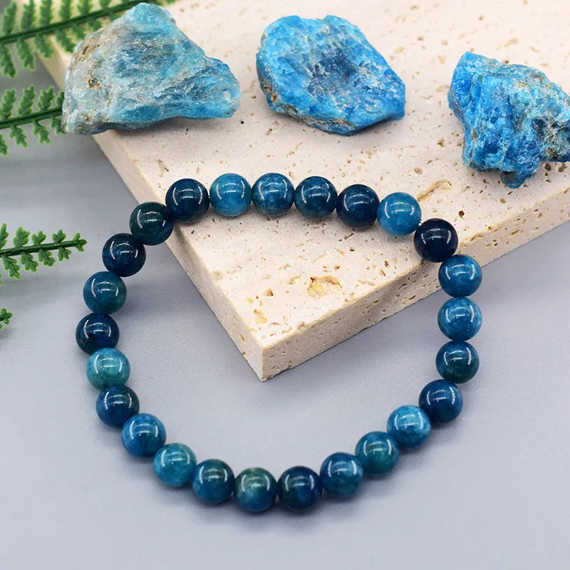 Natural Blue Apatite Stone Beads Bracelets Men Women Original Stone Blood Circulation Stimulate Enthusiasm Health Care Jewelry  (GoldenCity)