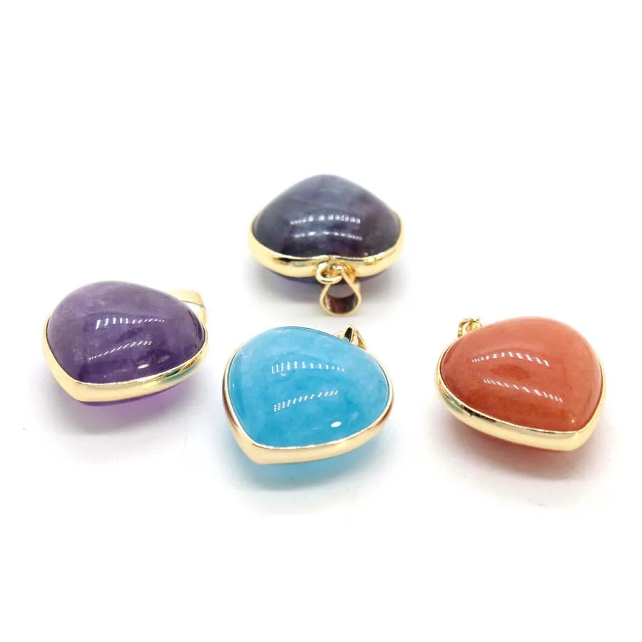 Charms Natural Healing Crystal Heart Stone Pendants For Women Necklace DIY Amethyst Rose Quartz Gemstone Choice Men Jewelry  (GoldenCity)