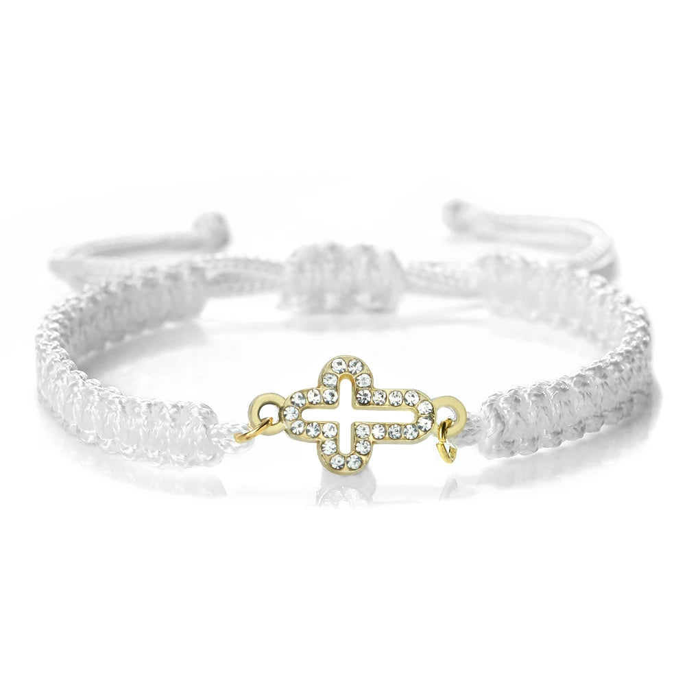 High Quality Crystal Hollow Cross Braided Bracelet Prayer Healing Bangle&Pulsera Chain Women Yoga Jewelry Gift  (GoldenCity)