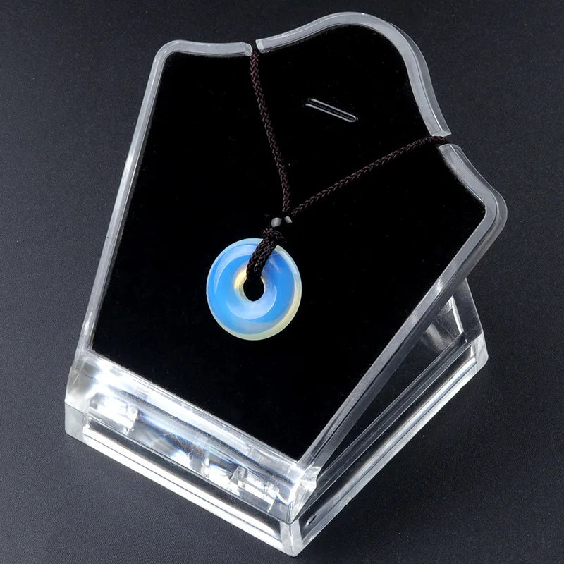 20mm Circle Donut Healing Crystals Necklace Natural Chakra Gemstone Stone Amulet Lucky Coin Donuts Charm Protection Quartz Agate  (GoldenCity)