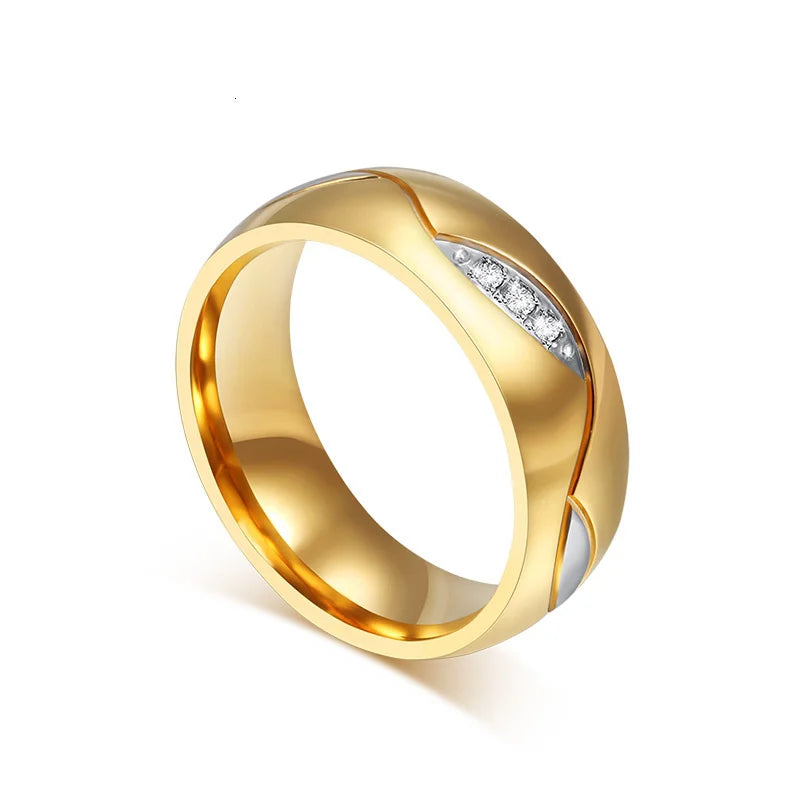 Gold Color Wedding Bands Ring for Women Men Jewelry Stainless Steel Engagement Ring Couple Anniversary Gift Amazing Price  (GoldenCity)