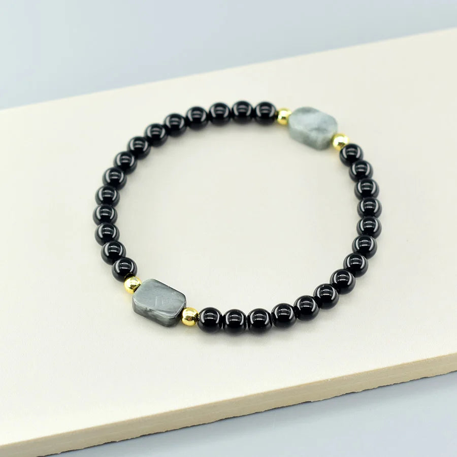 Natural Map Stone Beads Bracelet Men Women Regulate the Aura and Bring Good Luck Elastic Strand Jewelry for Kids Gift Wholesale  (GoldenCity)