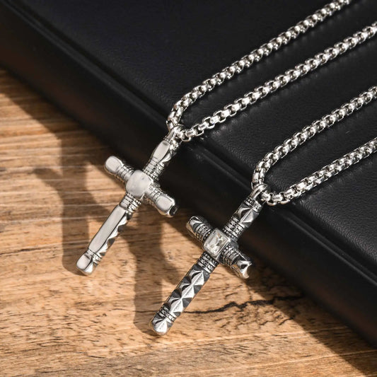 Gothic Crucifix Cross Necklace for Men, Stainless Steel Punk Christian Religion Faith Collar Gift for Him  (GoldenCity)