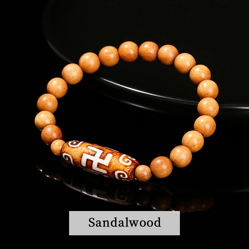 Natural Green Nine Eyes Tibetan Dzi Agate Barrel Beads Bracelet Women Men Retro Healing Buddha Prayer Charm Yoga Jewelry Gift  (GoldenCity)