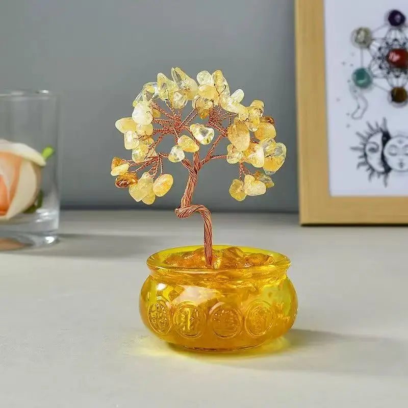 Lucky Citrine Tree of Life Crystal Feng Shui Money Tree Decor, Spiritual Gift for Women Mom, Perfect Birthday Present, Home Offi  (GoldenCity)