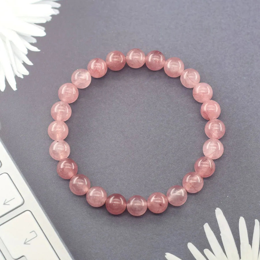 5A Quality Real Natural Brazil Strawberry Crystal Quartz Bracelet Women Promote Sweet Emotions between Partners Gift for Lover  (GoldenCity)