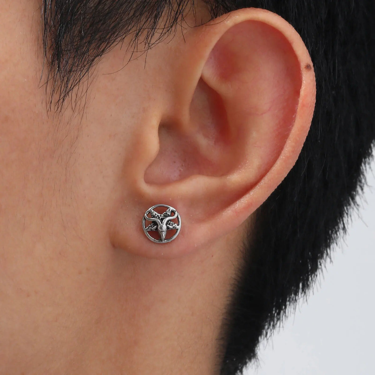 Gothic Devil Satanic Goat Satan Stud Earrings for Men Boys, Vintage Stainless Steel Star Demon Baphomet Earrings Jewelry  (GoldenCity)